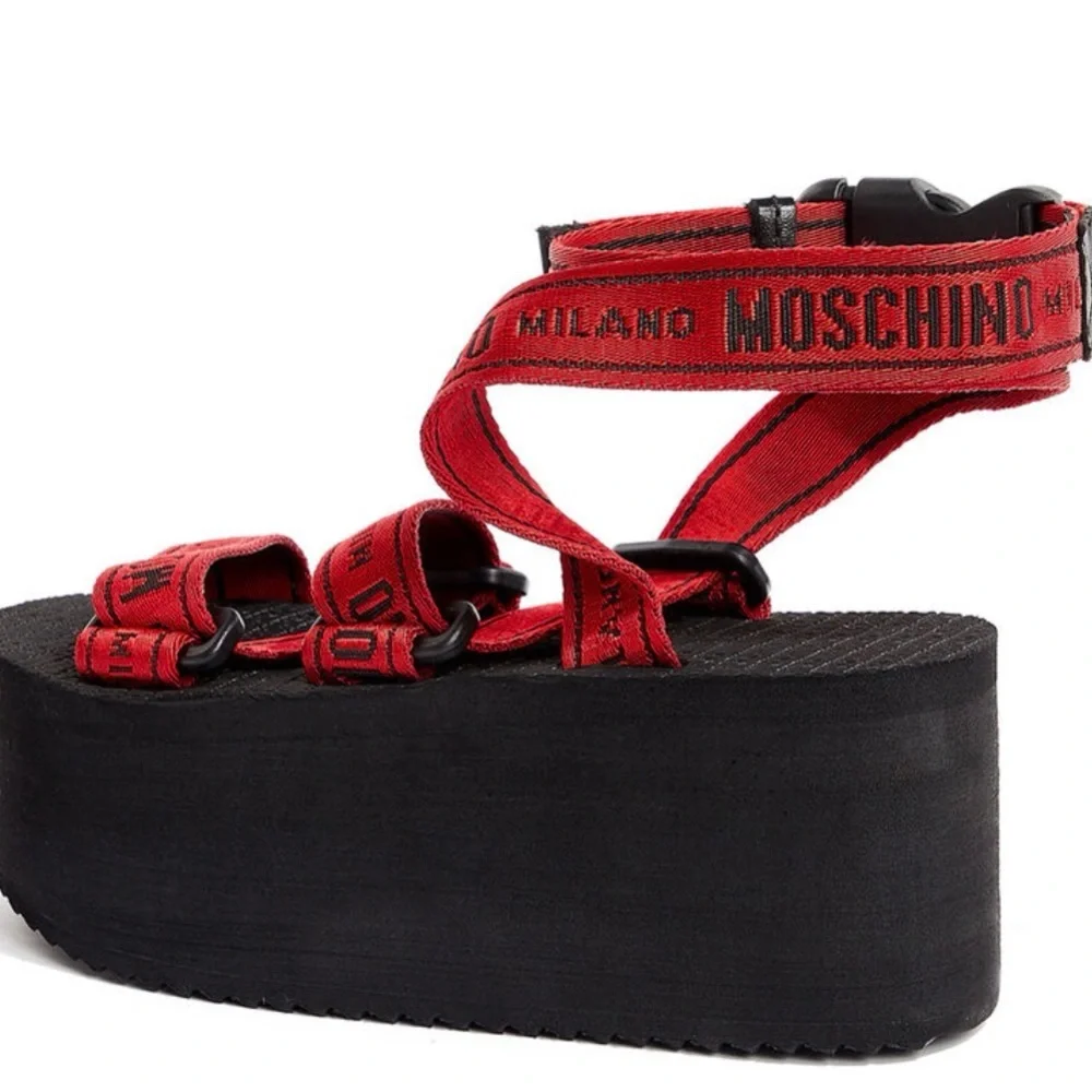 Women’s Moschino Milano Platform Red Black Strap Sandals Size 37 or 6.5